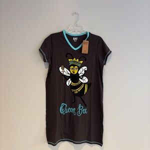 Lazy One Queen B Charcoal Nightshirt Tee with Aqua Trim